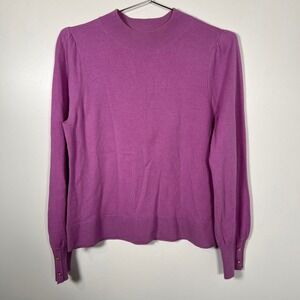 Merino Wool Martha‎ Stewart Purple Mock Neck Puff Sleeve Gold Button Cuffs